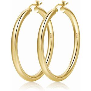 4mm Thick Gold Chunky Hoop Earrings for Women - Sterling Silver, Hypoallergenic